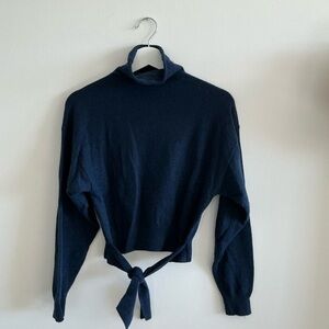 Wilfred Navy Blue Turtleneck Sweater with Tie Waist (Size: XS)